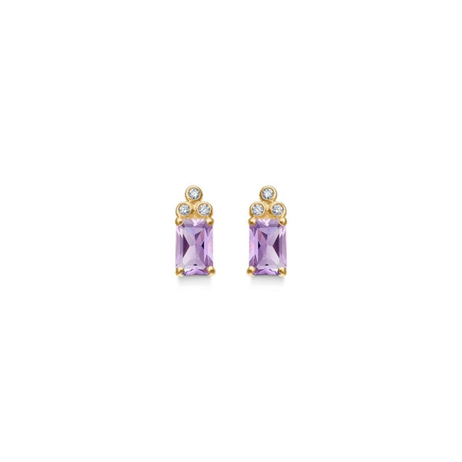 Lavender ørestikker fra Mads Z i 14 kt guld med diamanter og pink ametyst